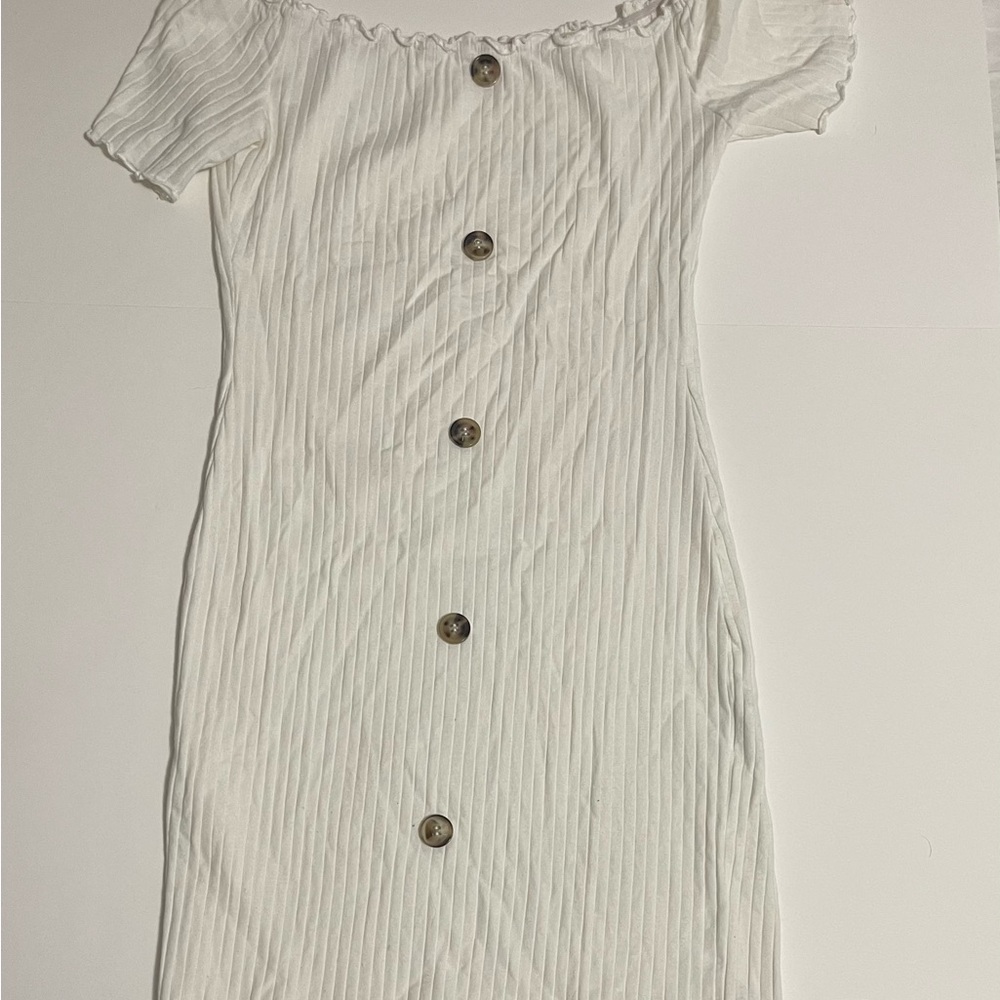 SHEIN Off-Shoulder Buttoned Cream Dress